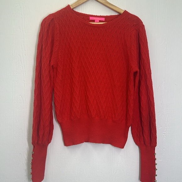 Lilly Pulitzer - Jacquetta Gold Button Sleeves Scalloped Neck Sweater Size Small - Picture 9 of 13